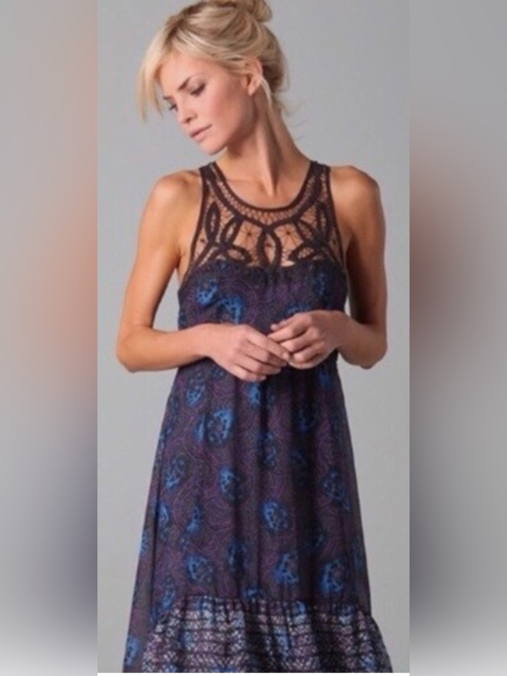 Free People Blue Black Purple Hi-Low Dress, Size 6